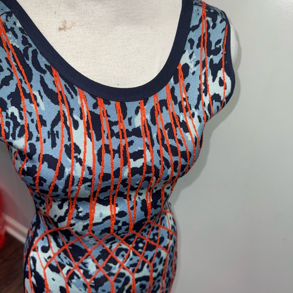 Herve Leger Navy and Orange Patterned Garment